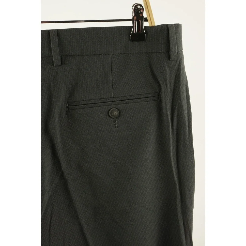 New Perry Ellis Portfolio Slim Flat Front Pants Men 32 x 30 Gray Striped Stretch